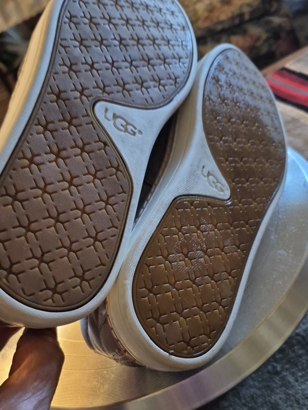 UGG "Soleda": Satin quilted slip-on sneakers. , Silver Grey color.EC(#1856S) - Picture 7 of 16